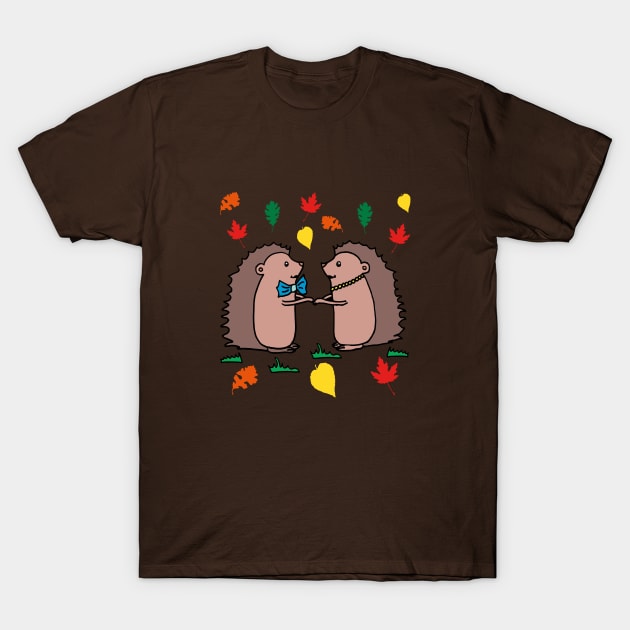 Hedgehogs holding hands T-Shirt by Anke Wonder 